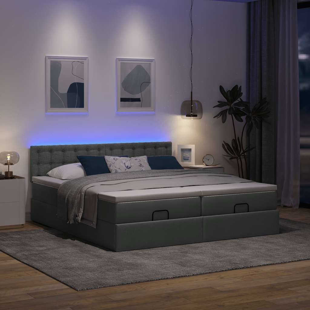 Maison Exclusive - Ottoman-Bett mit Matratzen & LEDs Dunkelgrau 180x200 cm Stoff