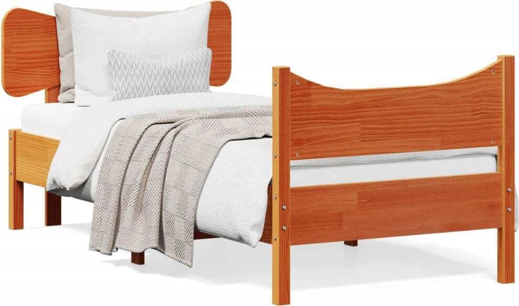 "2026 Promotion" Massivholzbett Schlafzimmer - ohne Matratze - Wachsbraun 90x190 cm - Kiefernholz - Polsterbett CC12053
