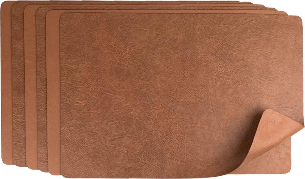 Platzset 6er Set Kunstleder abwaschbar, Wendbares Tischset 45x30cm, Platzdeckchen Modern (Rostbraun) 6er Set