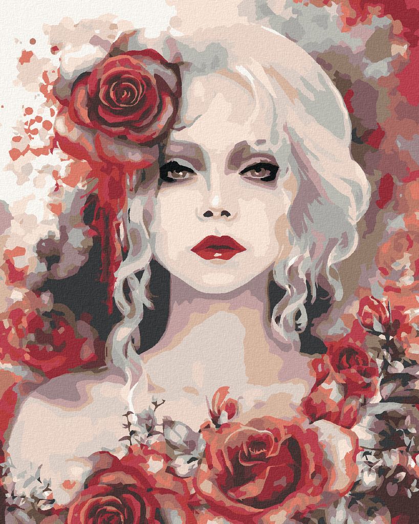 Diamondi - Diamond painting - FRAU MIT ROTEN ROSEN, 40X50 cm, mit Keilrahmen (bereits gespannt)