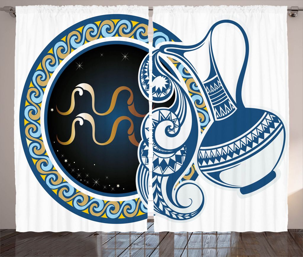 ABAKUHAUS Authentic Navy Rustikaler Gardine, Wassermann-Zeichen, Schlafzimmer Kräuselband Vorhang mit Schlaufen und Haken, 280 x 245 cm, Mehrfarbig