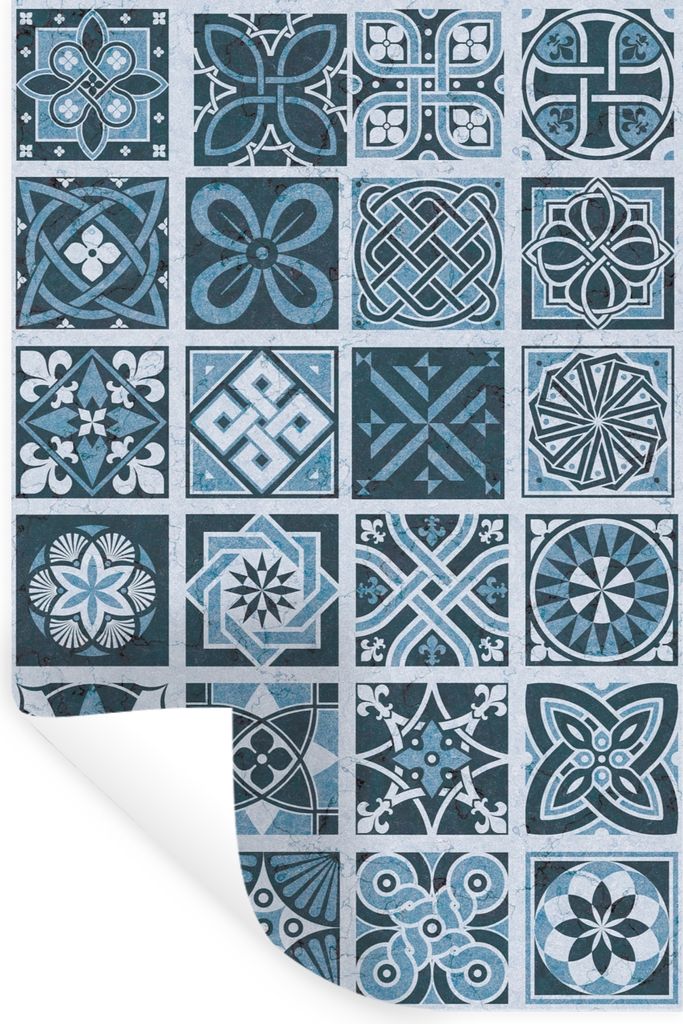 MuchoWow Wandtattoo Wandsticker Wandaufkleber Blumen - Blau - Muster - Figuren 60x90 cm Selbstklebend und Repositionierbar - Sticker - Dekorfolie