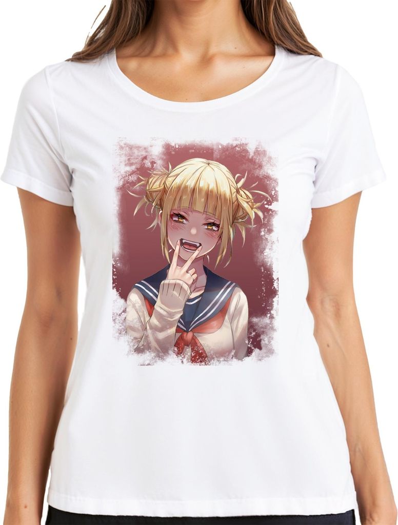 Himiko Toga Schulmädchen Seifuku Yandere Manga Porträt Vampir Damen T-Shirt, Weiß, 3XL