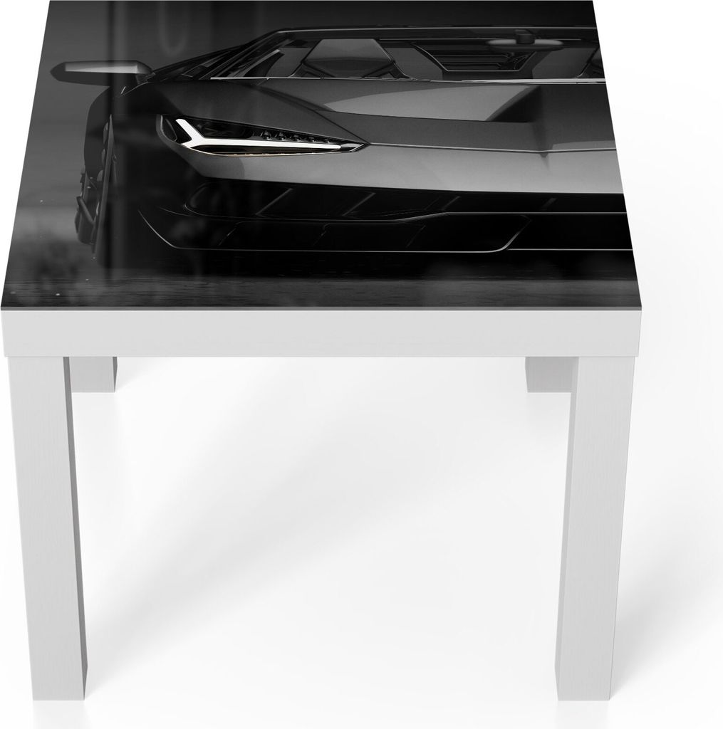 DEQORI Couchtisch 55x55 cm Weiß 'Vorderansicht Sportwagen' Glas Beistelltisch
