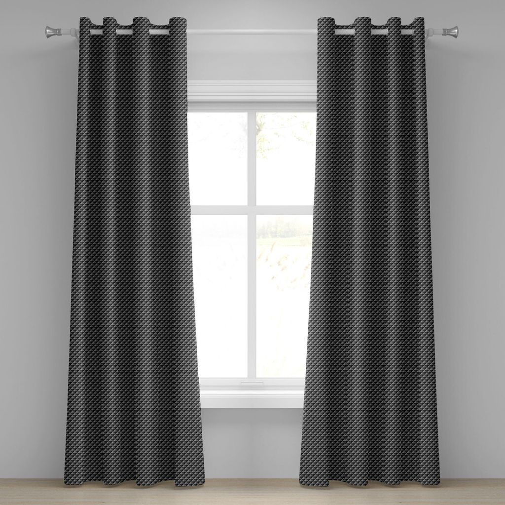 ABAKUHAUS Dunkelgrau Ösenvorhang, Abstraktes einfarbiges Muster mit Dreiecken Checkered-Design-Effekt 3D modern, Dekorative 2-Panel-Fenstervorhän...