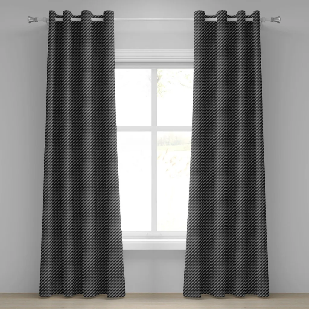 ABAKUHAUS Tenda con occhielli grigio scuro, motivo astratto monocolore con triangoli, effetto checkered 3D moderno, tende decorative a 2 pannelli, 280 cm x 175 cm, grigio nero