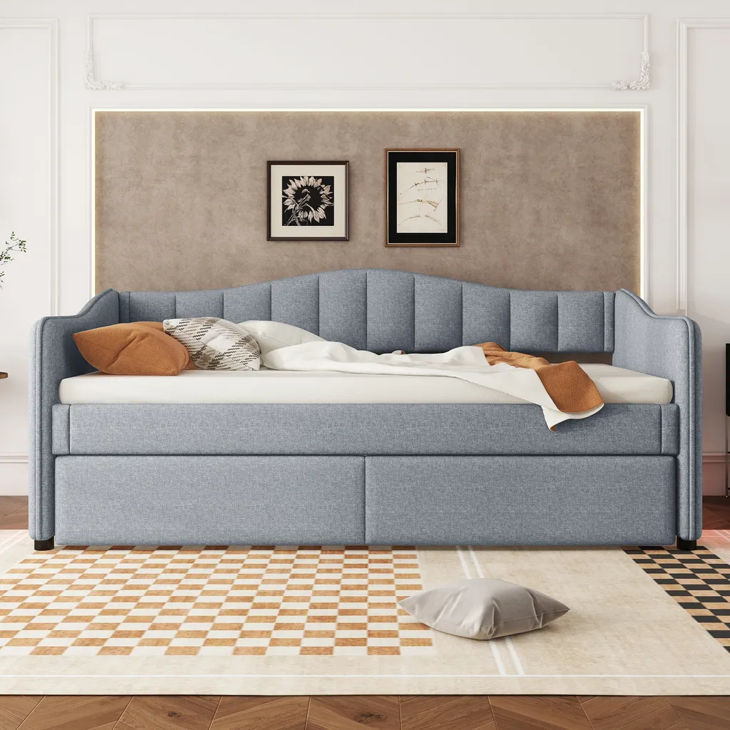 Canapé-lit extensible 90x200cm lit de jour en lin gris style minimaliste - 2
