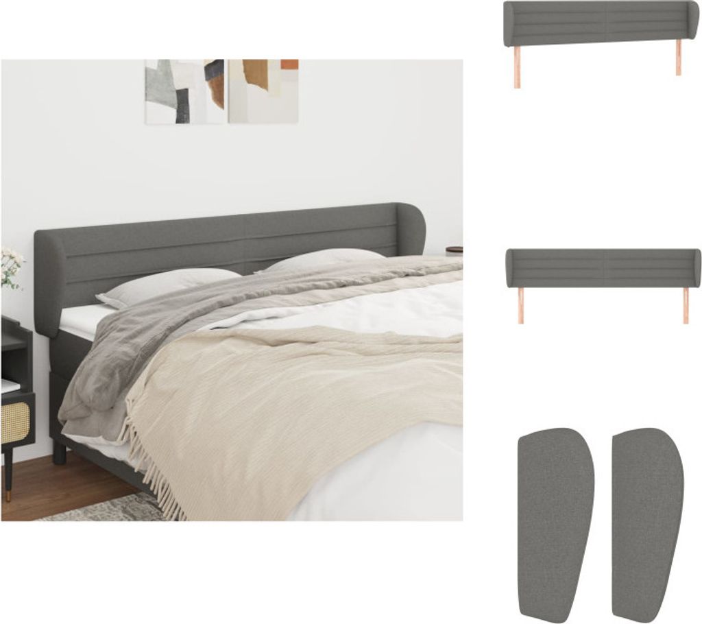 vidaXL Kopfteil mit Ohren Dunkelgrau 203x23x78/88 cm Stoff - Kopf- & Fußenden