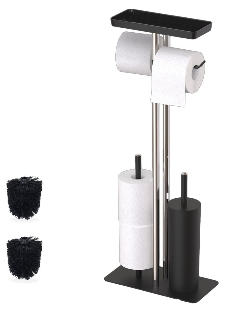 Relaxdays WC-Garnitur, Edelstahl, Ablage & Rollenhalter, Produktbild 