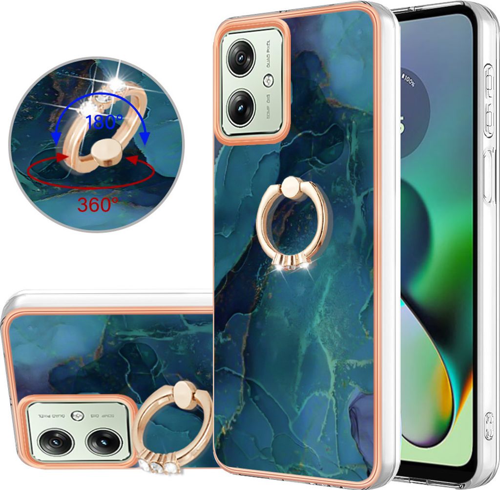 Hülle für Motorola Moto G54 Muster TPU Silikon Stoßdämpfer Bumper Schutzhülle mit Ring Ständer Dunkelgrün