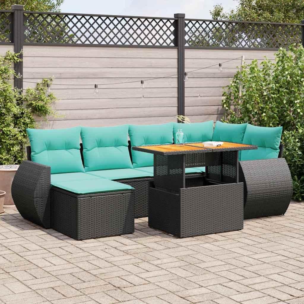 Maison Exclusive - 7-tlg. Garten-Sofagarnitur mit Kissen Schwarz Poly Rattan
