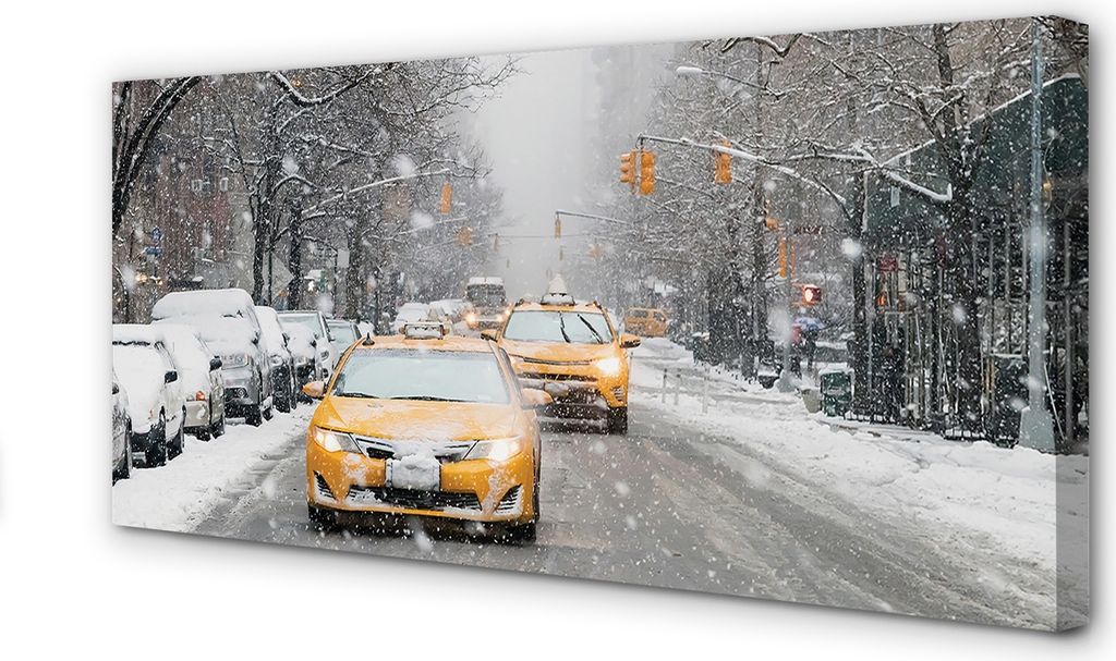 Leinwandbild 100x50 Wandkunst Winter Schnee Stadt Auto