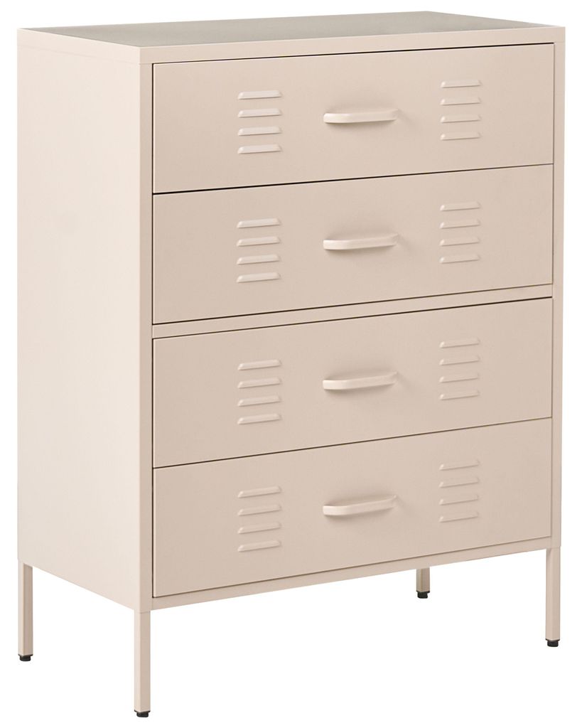 BELIANI Hohe Kommode Beige Stahl 40x80x102 cm mit 4 Schubladen Mehrzweckschrank für Büro Schlafzimmer Wohnzimmer Kinderzimmer Bad