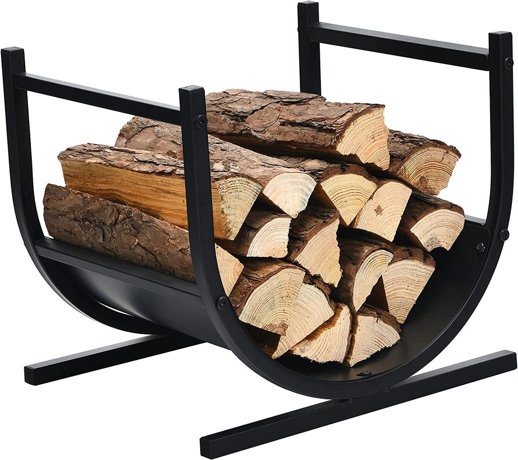 GOPLUS U-förmiges Kaminholzregal, Wetterbeständiges Metall-Brennholzlager für Innen & Draußen, Kleiner Holzstapelhalter mit Stabile Basis & Gri...
