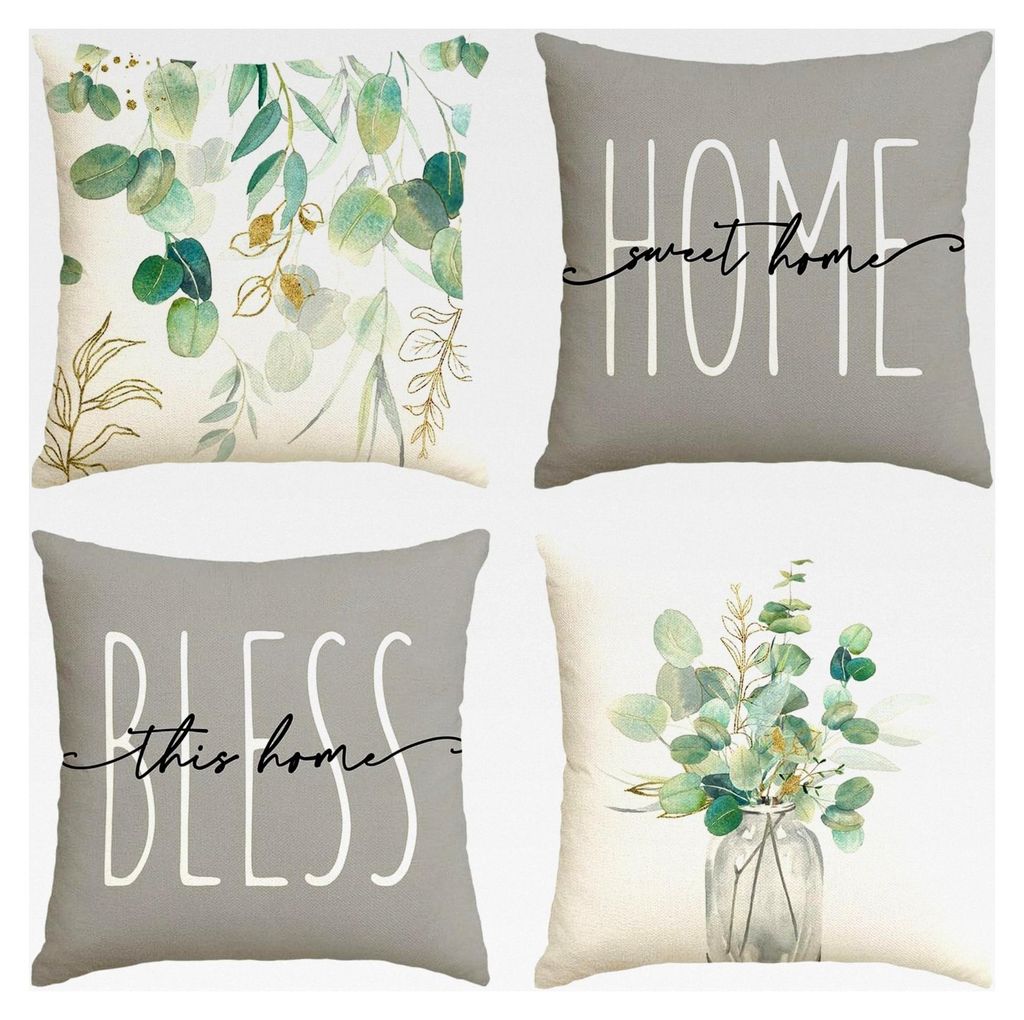 Eukalyptus Dekorative Sommer Kissenbezüge 4er Set, 45 x 45 cm Zierkissenbezug für Frühling und Urlaub, Dekoration für Sofa, Couch, Schlafzimmer...