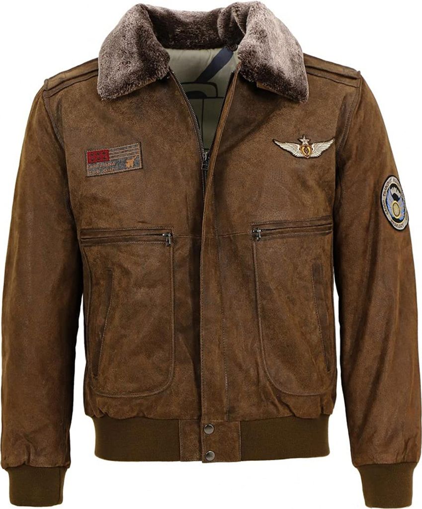 Maddox - Herren Lederjacke Fliegerjacke Lammnubuk whisky : 56