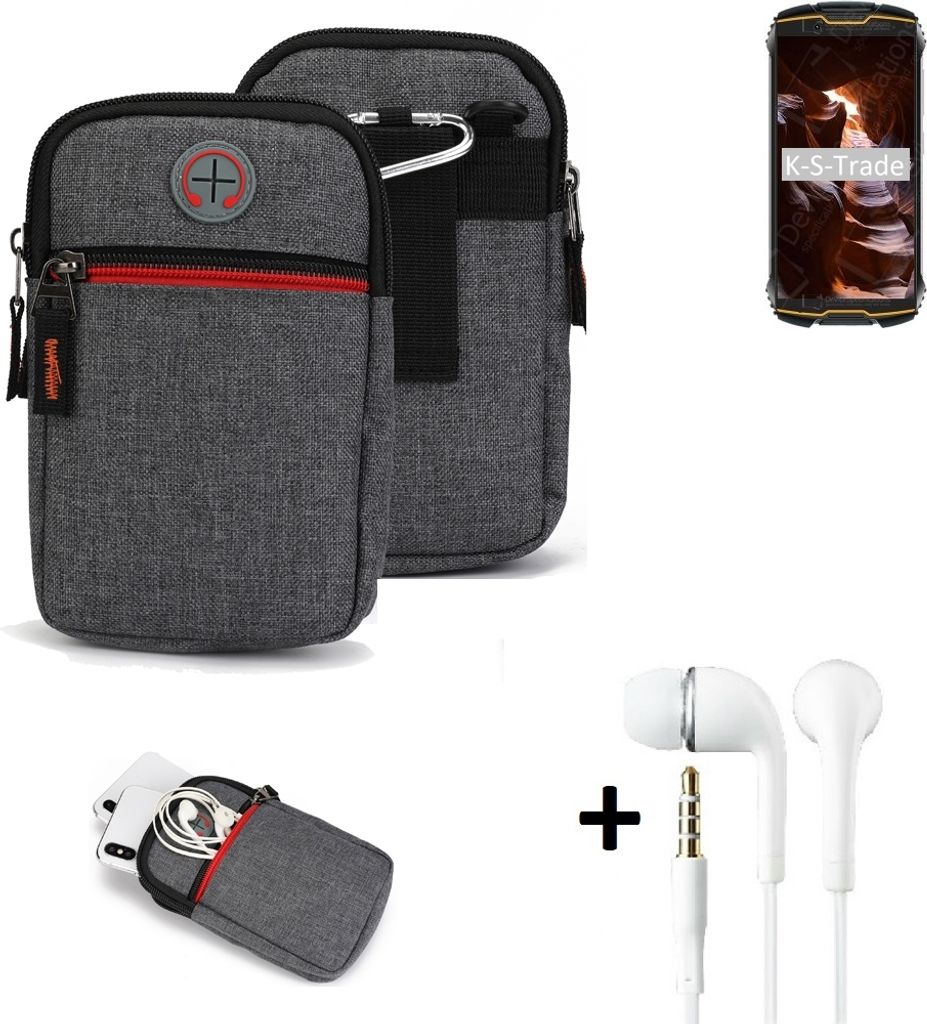 K-S-Trade Gürteltaasche + Kopfhörer kompatibel mit Cubot King Kong Mini Handy Tasche Holster Schutz Hülle Handy Hülle grau Zusatzfächer 1x