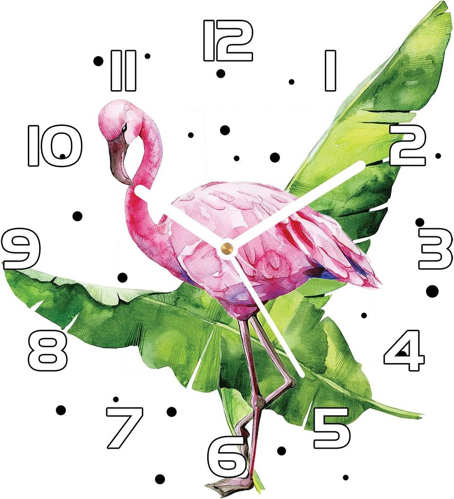 Glaswanduhr mit geräuschlosem Mechanismus 30x30 Flamingo
