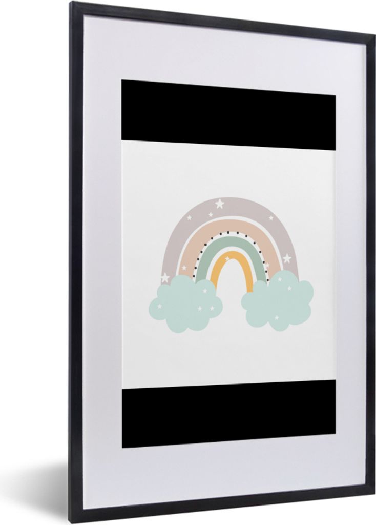 MuchoWow Gerahmtes Poster Regenbogen - Sterne - Punkte - Wolken - Kinder 40x60 cm - Poster mit Schwarzem Bilderrahmen Wandposter Rahmen Foto Bild...