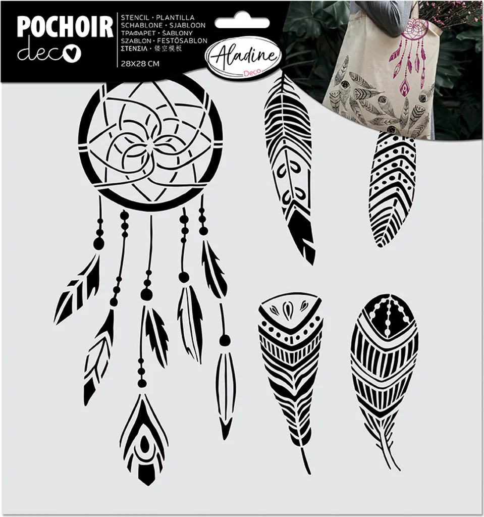Pochoir Plumes 28x28 cm Aladine pour Réussir vos Motifs Sans Faire de Bavures