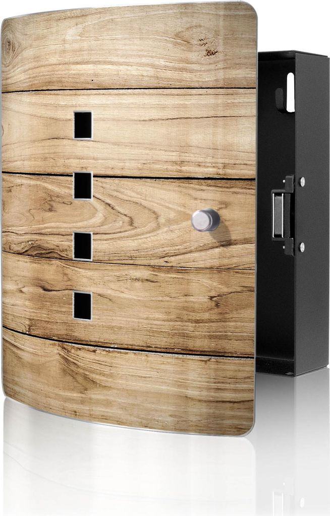 banjado Design Schlüsselkasten aus Edelstahl für 10 Schlüssel, Schlüsselschrank 24 x 21,5 x 7cm groß mit Magnetverschluss, Holzplanken [BWSK 1...