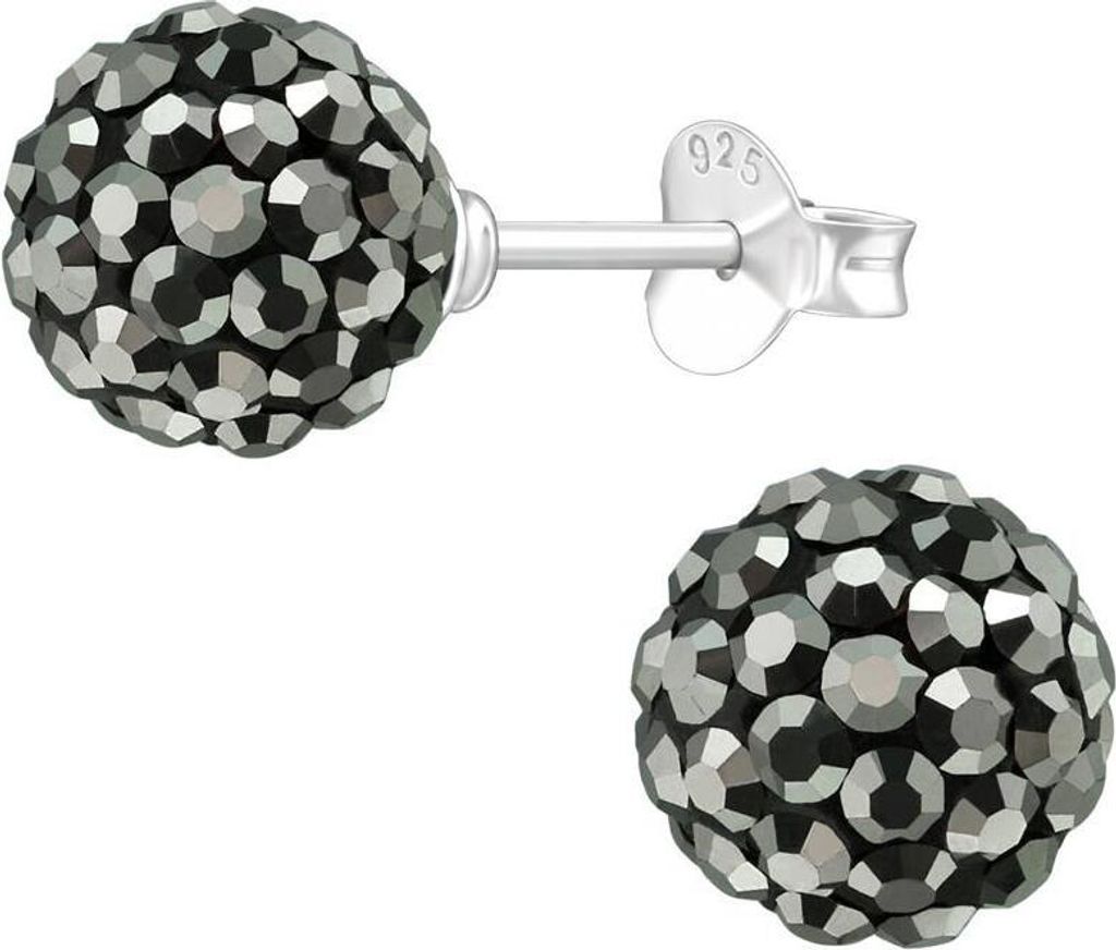 Ohrstecker Discokugel 8mm schwarz mit silbernen Kristallen 925 Silber