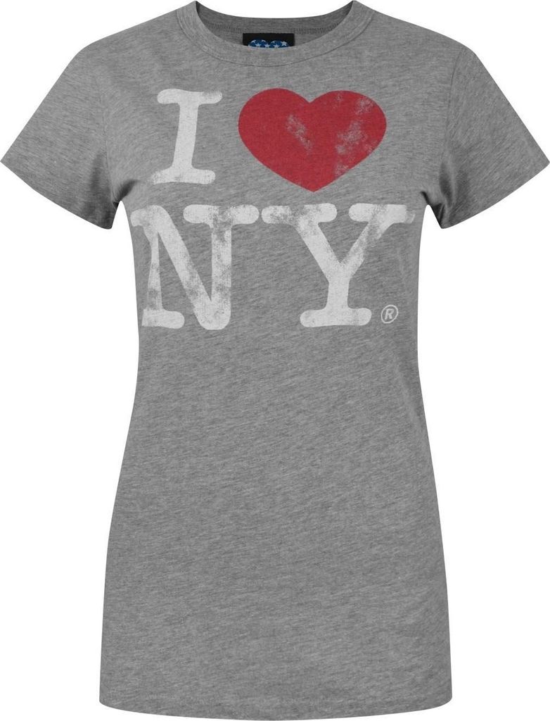 Junk Food - "I Love New York" T-Shirt für Damen NS6242 (S) (Grau)