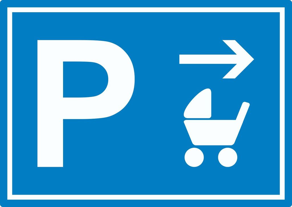 Kinderwagen Parkplatz Aufkleber mit Richtungspfeil rechts waagerecht A9 (37x52mm)