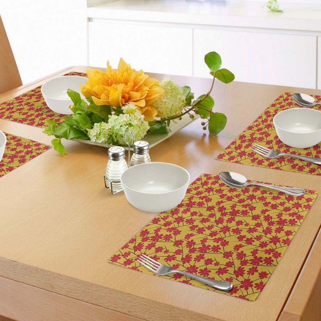 ABAKUHAUS Blumen Platzmatten, Traditionelle japanische Kirschblüten-Baum-Rosa-Kirschblüte-Blumen, Tiscjdeco aus Farbfesten Stoff für das Esszimm...