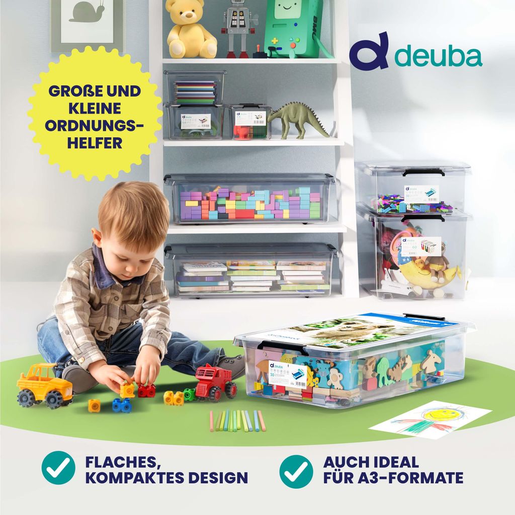 DEUBA® Aufbewahrungsboxen 4 x 30l mit Deckel und Rollen, Produktbild 