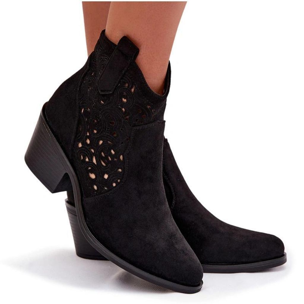 Damentattoos mit Perforationen Cowboy-Stiefel mit Absatz S.Barski HY61-8012 Schwarz 38