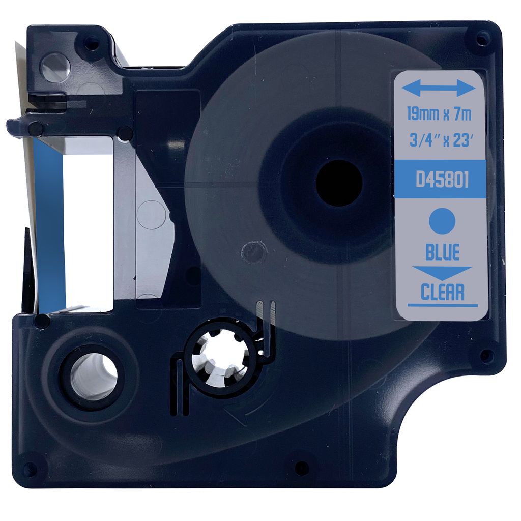 DULA Etikettenband - Kompatibel mit Dymo D1 45801 - 1 Stück - Blau auf transparent - 19mm x 7m