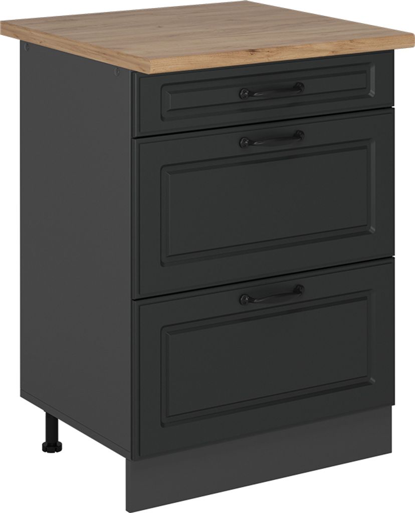 Küchenunterschrank Vicco R-Line Anthrazit Landhaus 60 cm mit Schubladen, AP Eiche, Model 53571