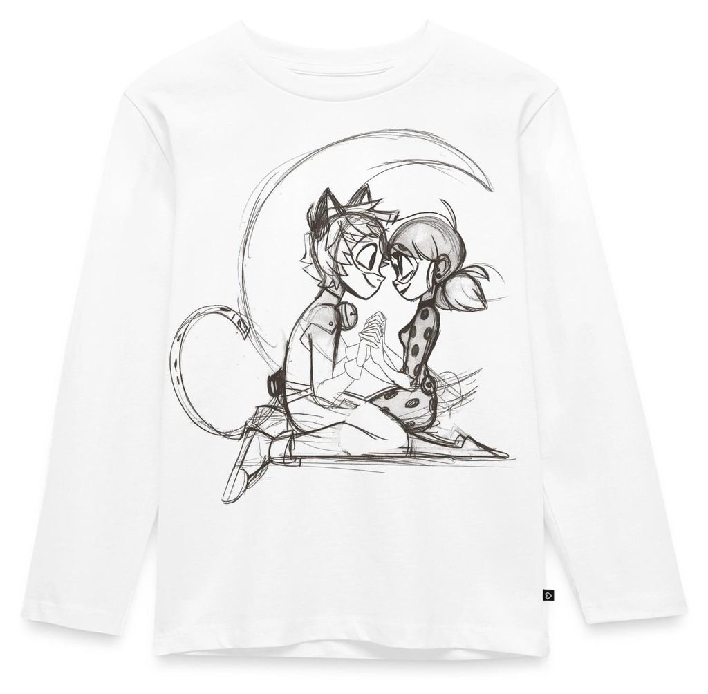 Spreadshirt Miraculous Ladybug Und Cat Noir Zeichnung Kinder Premium Langarmshirt, 122/128 (6 Jahre), Weiß