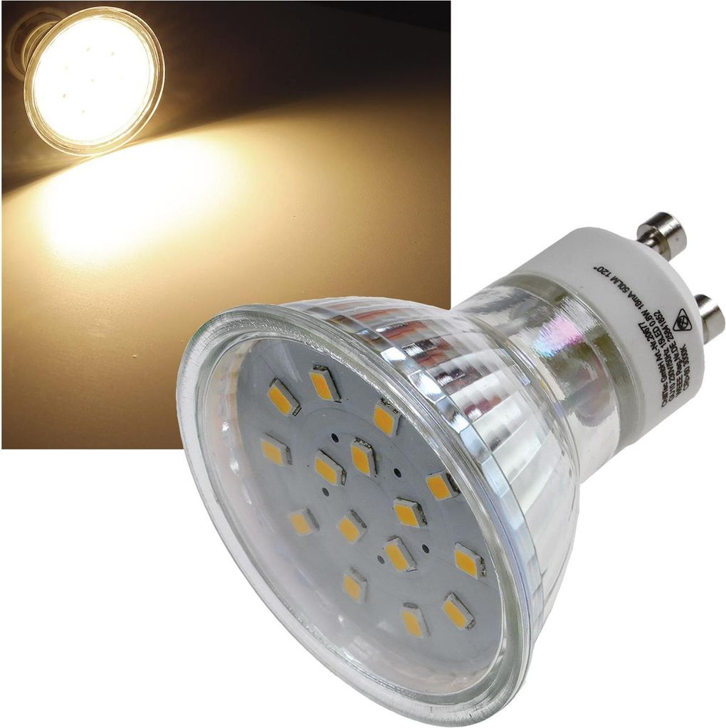 ChiliTec 20677 LED Strahler GU10 "H10 SMD" 15 SMD LEDs 3000k, 50lm, 120°, 230V/0,8W, warmweiß