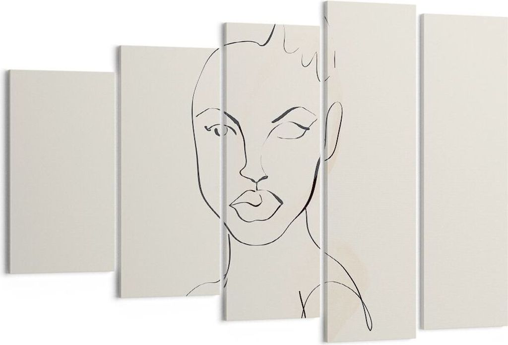 Bild auf Leinwand - Leinwandbild - 5 Teile - Porträt Afro Skizze - 150x100cm - Wand Bild - Wanddeko - Wandbilder - Leinwanddruck - Bilder - Wandde...
