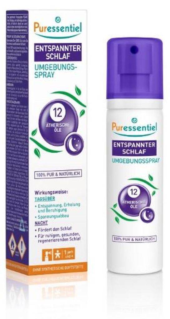 Entspannter Schlaf Umgebungsspray mit ätherischen Ölen – zur Förderung von Entspannung und erholsamem Schlaf, 75 ml Spray