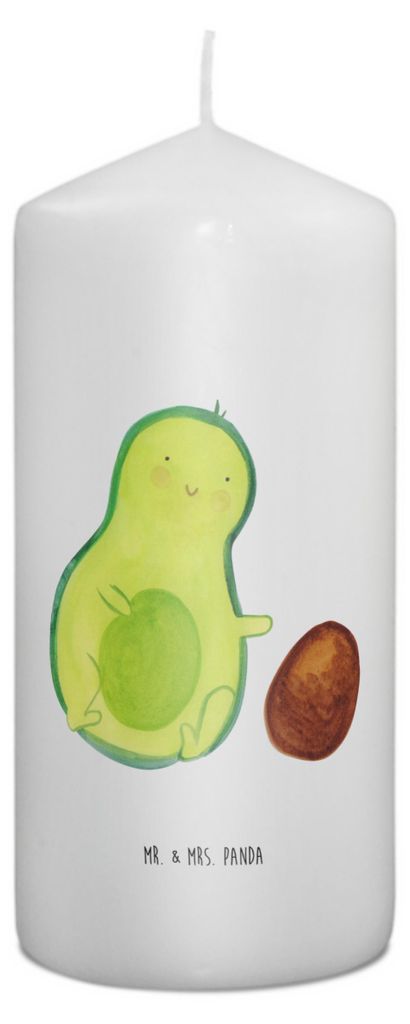 Mr. & Mrs. Panda Kerze Avocado Kern rollt 15 x 7 cm - Weiß - Geschenk, Wachskerze, Geburtstag, Blockkerze, Stumpenkerze, Erinnerungslicht, glückl...