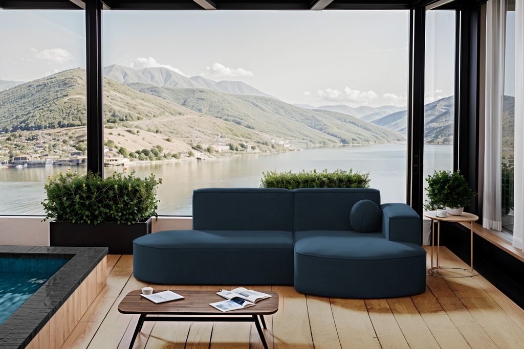 Kaiser Möbel Gartenmöbel Ecksofa, Couch ,Sofa L-Form Designer Modena Studio Patio Stoff Artikel Marineblau Rechts