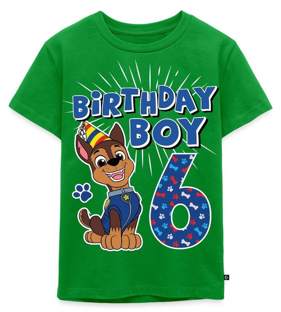 Spreadshirt Paw Patrol Geschenk 6 Jahre Alt 6. Geburtstag Chase Kinder Premium T-Shirt, 122/128 (6 Jahre), Grün