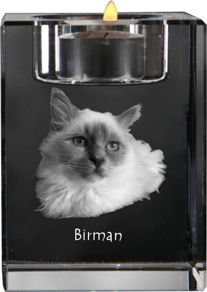 Birma - Kerzenhalter mit Katzenfoto, Teelichthalter aus Kristall, personalisiertes Geschenk der Marke Art-Dog