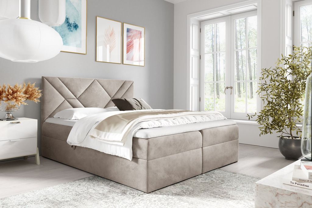 Boxspringbett ASKOT – 120x200, Beige + GRATIS Topper