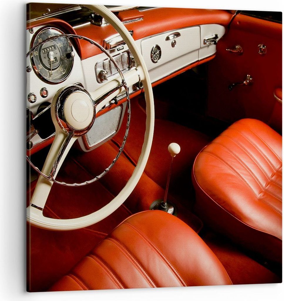Bild auf Leinwand - Leinwandbild - Auto Innenraum Klassisch - 50x50cm - Wand Bild - Wanddeko - Leinwanddruck - Bilder - Kunstdruck - Wanddekoration...