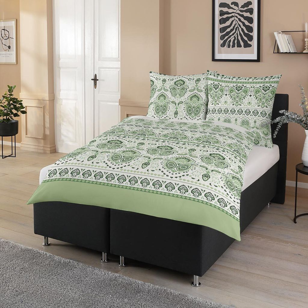 Traumschlaf Satin Bettwäsche Meriane grün 160x210 cm + 65x100 cm