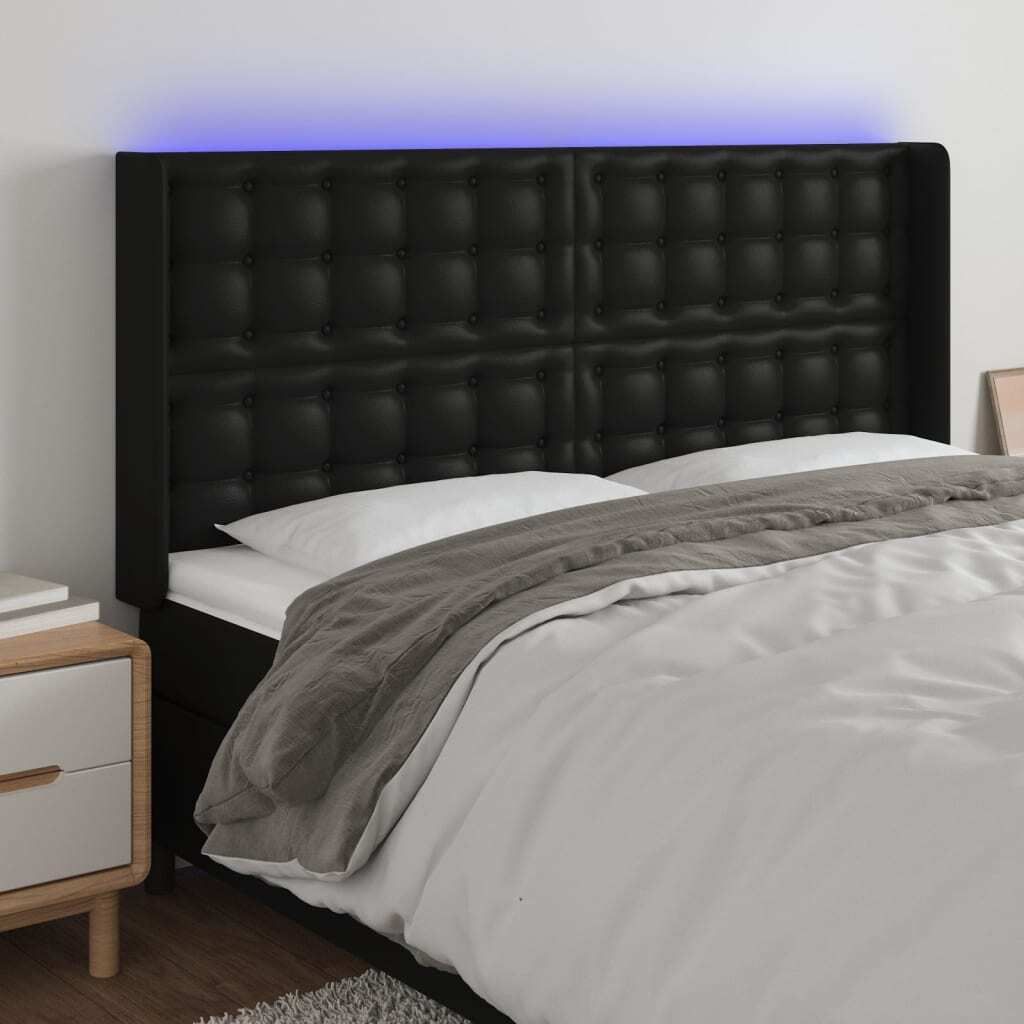 The Living Store LED Kopfteil Schwarz 183x16x118/128 cm Produktbild 