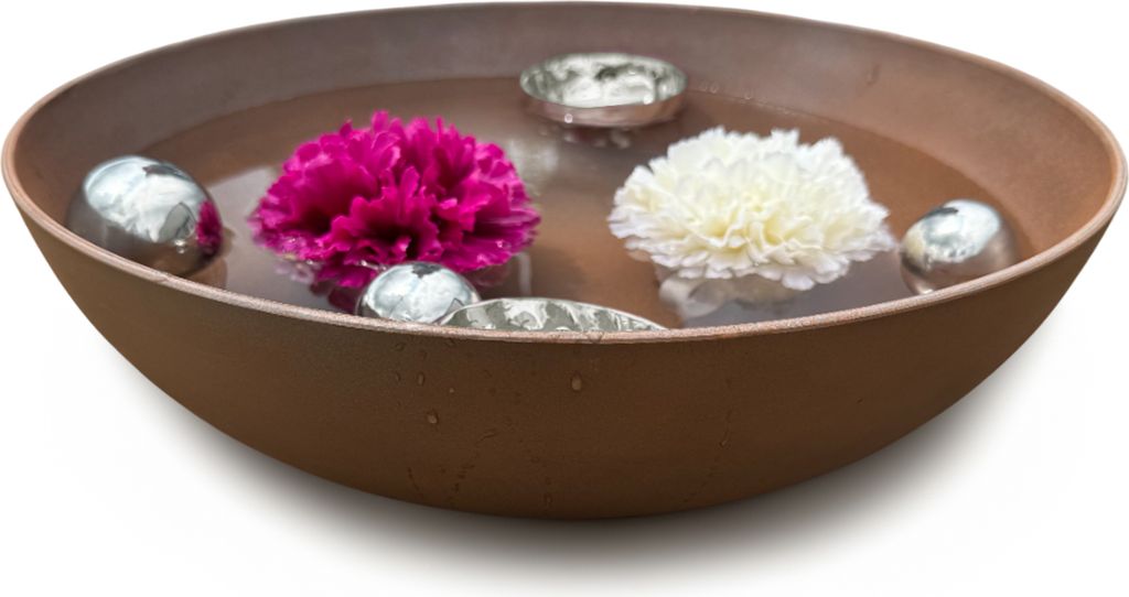 Miniteich Set rost-braun, 37 cm Schale & Schwimm Teelichter Silber