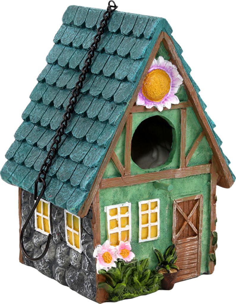Haengendes Vogelhaus Dekorativer niedlicher Kaefig fuer Vogel im Freien Harz-Vogelhaus haengendes Nest Ornament Vogel-Kasten-Figur fuer Kakadu-Ara-...