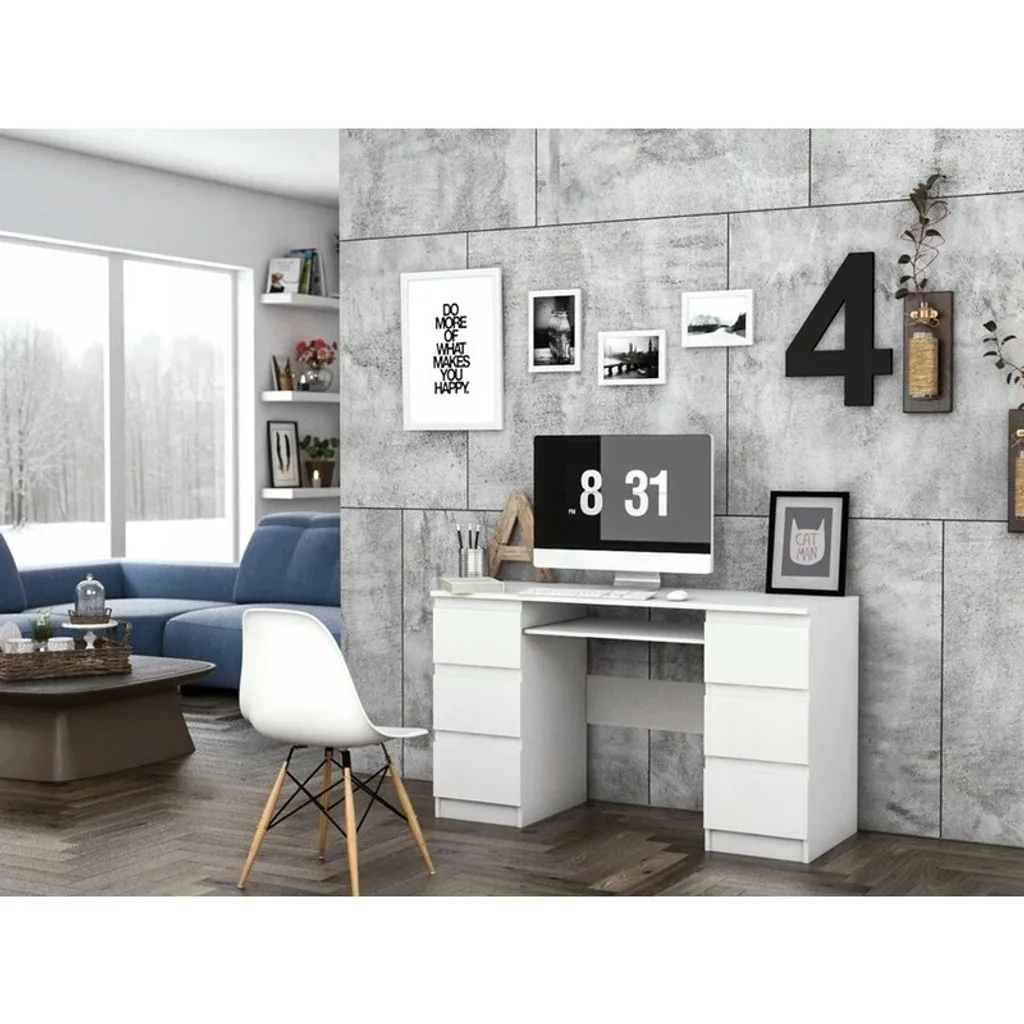 Bureau ARNOLD blanc mat - Bureau compact avec niches de rangement