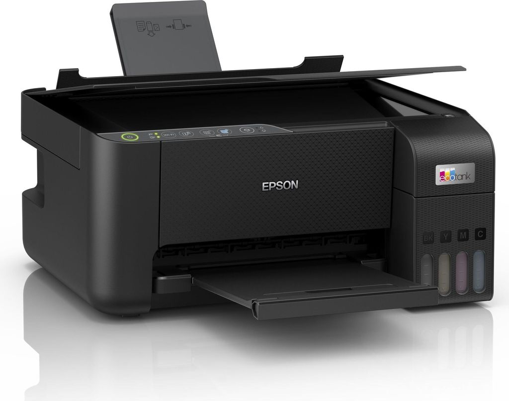 A black Epson EcoTank ET-2864 printer is shown from a front-diagonal angle against a white background.