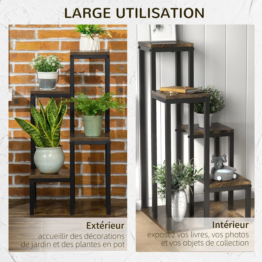 Support de Fleurs Multi-niveaux Hauteurs Décalées en Acier Noir Robuste